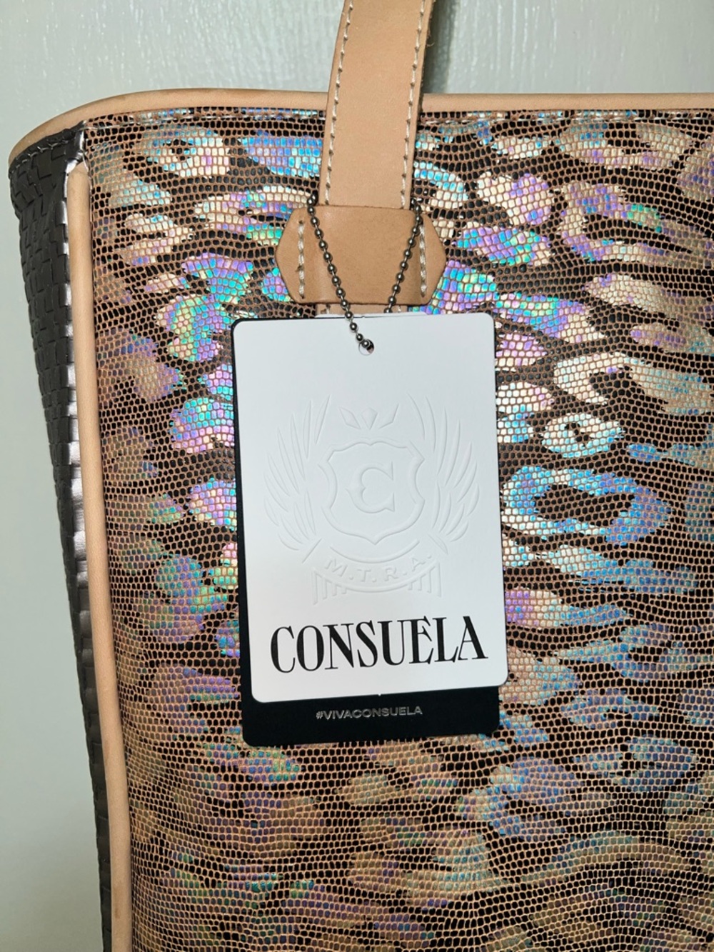 Consuela Iridescent Leopard-Print Tote in Tan and Brown - Picture 2 of 16